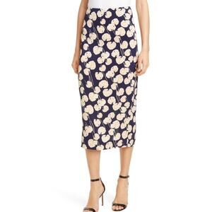 Diane Von Furstenberg Women's Kara Floral Pencil Midi Skirt Size 8 Navy Blue